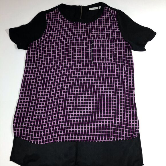 Halogen Short Sleeve Black and Pink Blouse Check Pattern - Picture 3 of 15